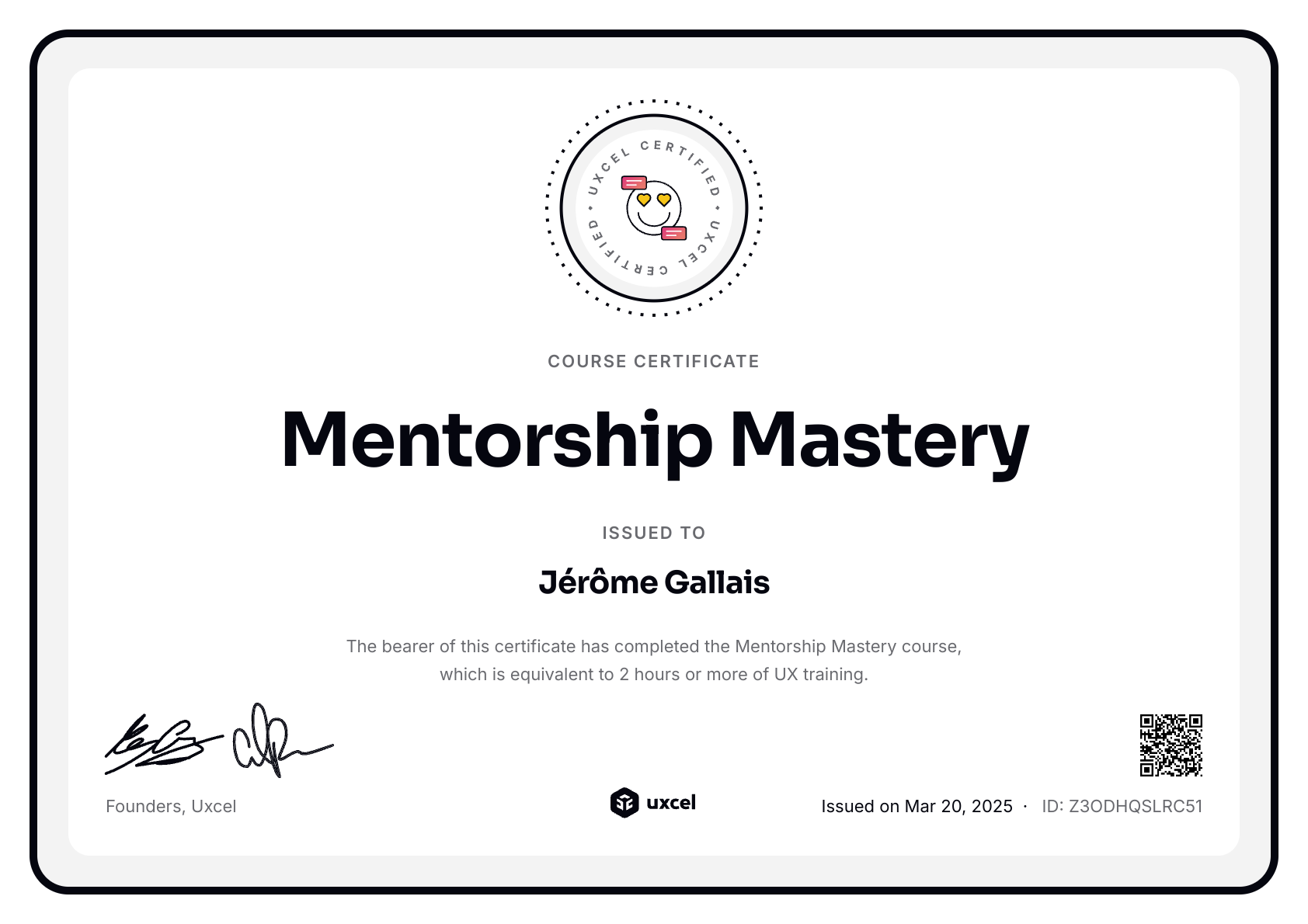 Jérôme Gallais's certificate